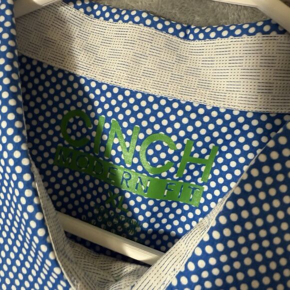Cinch Shirt Mens XL Blue Polka Dot Modern Short Sleeve Button Up Western Cowboy - Picture 3 of 10